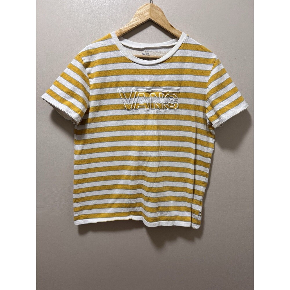 Vans Off The Wall Tee T-shirt Womens Sz Large Striped Retro White And Yellow